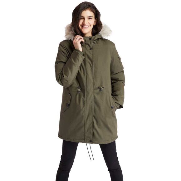 Timberland Dark Green Mt Kelsey Sherpa-Lined Hooded Parka Womens Extra Small NWT - Picture 1 of 8